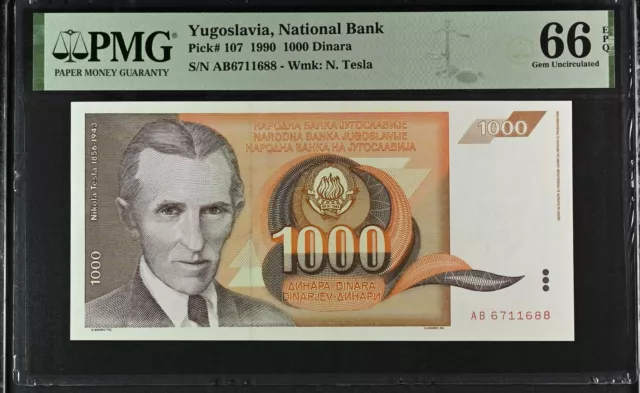 Yugoslavia 1000 Dinara 1990 P 107 Gem UNC PMG 66 EPQ