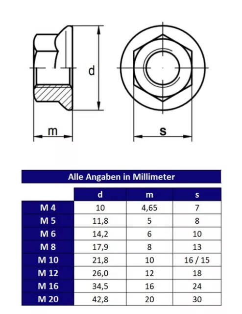 Sperrzahnmutter Flanschmutter M4 - M20  Edelstahl V2A / Stahl verzinkt - DIN6923 2