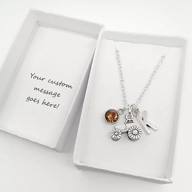 Tractor Farmer Pendant Necklace Cute Gift, Personalised Initial / Birthstone