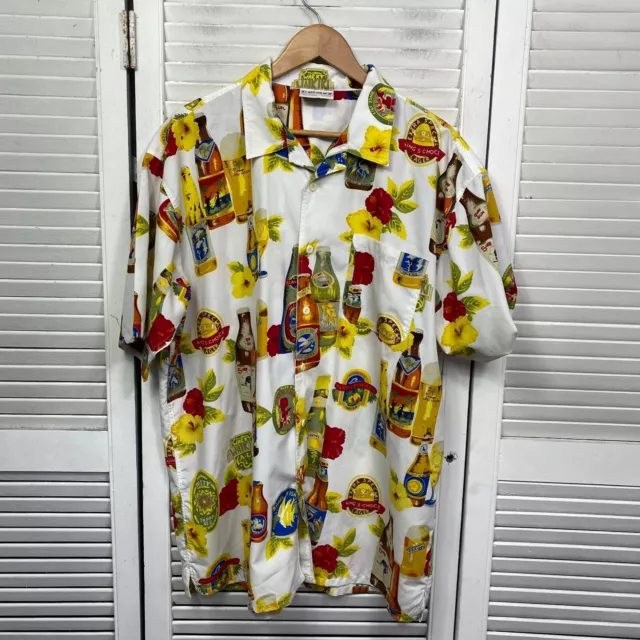Vintage Lowes Shirt Mens XL Hawaiian Tropical Floral Beer 70s 80s Retro Tiki