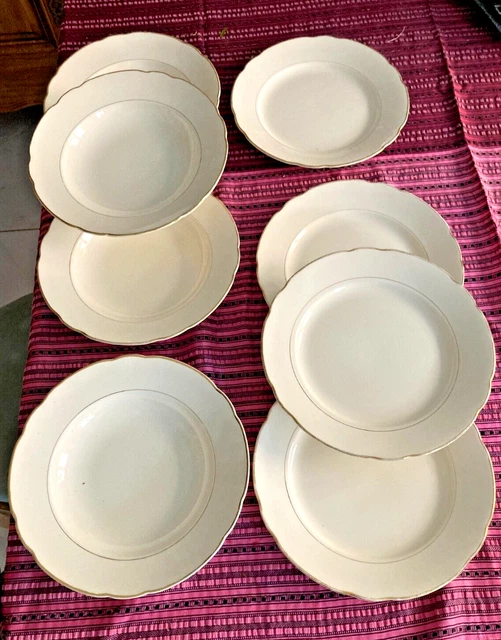 Lot De 9 Assiettes Plates Villeroy & Boch, Blanc Et Vert, Vintage