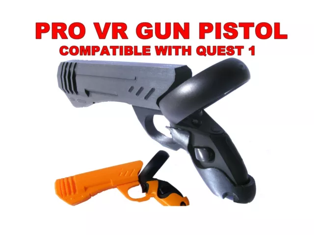 VR Gun Pistol Grip pro fits Oculus Quest 1 and fits Rift S touch controllers.