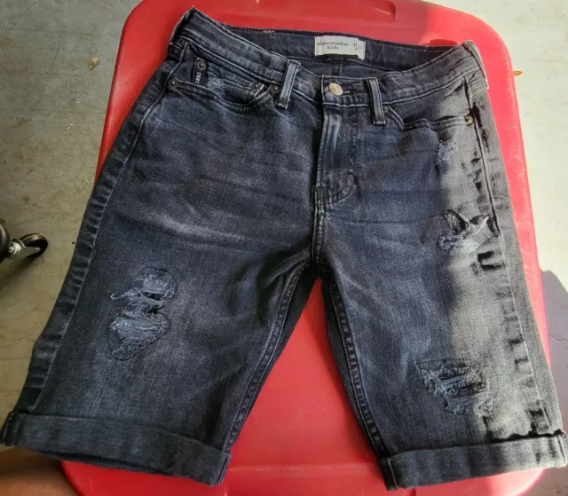 Abercrombie & Fitch Kids Boys Denim Shorts Size 11 - 12 Years Black Distressed