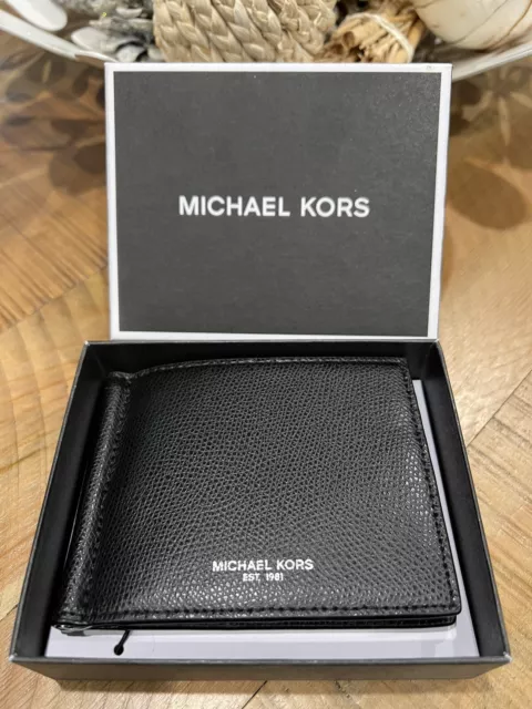 Brand New In Box! Michael Kors Money Clip Men’s Wallet. Plain Black With Texture