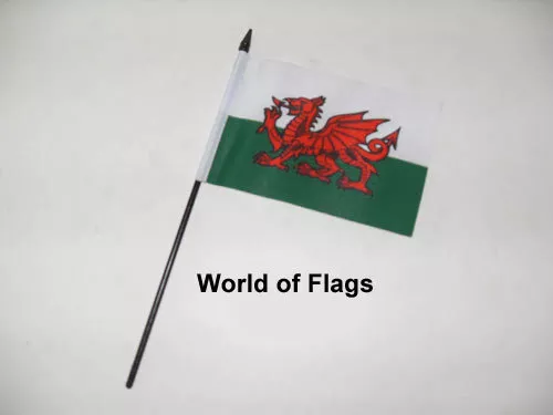 WALES SMALL HAND WAVING FLAG 6" x 4" Welsh Red Dragon Crafts Table Desk Display