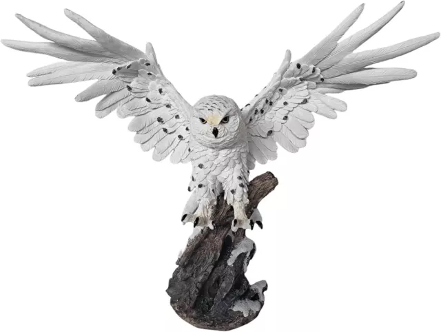 18.5"H Snowy Owl Wings Up Statue Wild Animal Decoration Figurine Room Decor