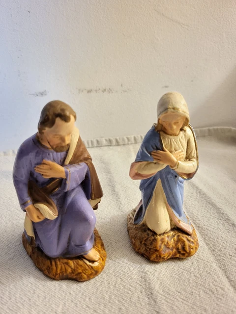 Lot De 2 Anciens Santons En Cire Marie Et Joseph - Crèche Traditionnelle Vintage