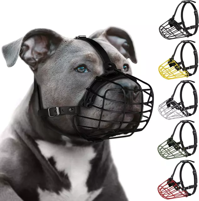 Pitbull Dog Muzzle Metal Mask Amstaff Secure Wire Basket Adjustable Durable Leat