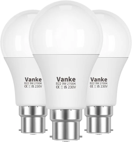 Vanke Bayonet Light Bulb 60w, B22 LED Bulbs Warm White 2700K, 9w Energy...