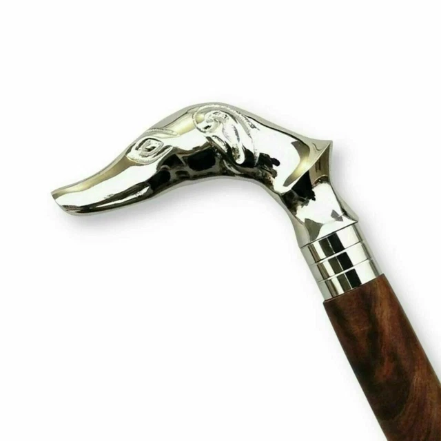 Bastone da passeggio in legno vittoriano con manico a testa in stile cane...