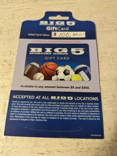 BIG 5 SPORTING Goods Gift Card $100 $87.19 - PicClick