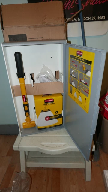 New RubberMaid 2031093 Spill Mop Storage Cabinet with Mop & Accessories