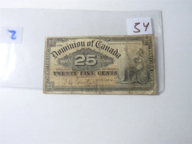 CANADA BANKNOTE SHINPLASTER 1900  25 cent SIGNATURE  COURTNEY NO54