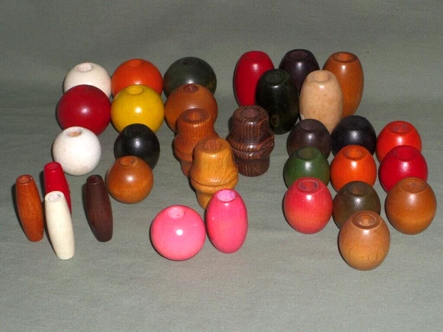33 Vintage Large 1 1/4"-2" Wood Beads Macrame Craft Lot Assort Colors Size Shape