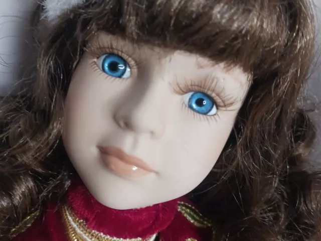 Dan Dee Doll Collectors Choice  Porcelain Plays Music brown Hair Red Dress moves