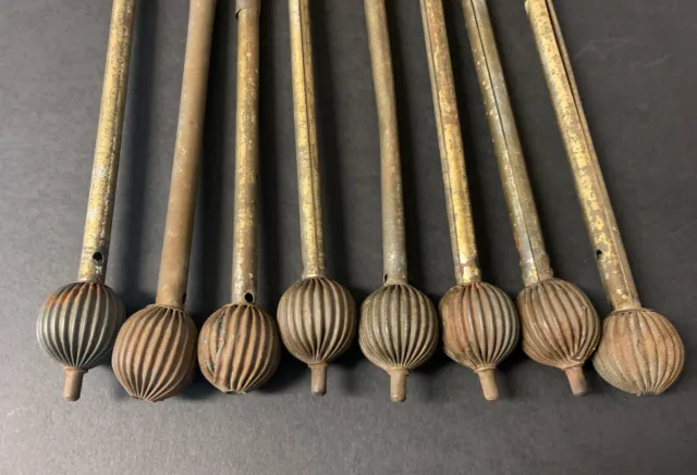 Vintage Mid Century Window Curtain Rods Gold Tin Metal  Lot of 8 Ball Ends MCM