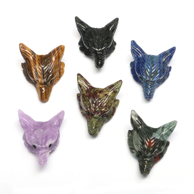 Wolf Head Pendant Natural Crystal Healing Quartz Stone Carved DIY Necklace Decor