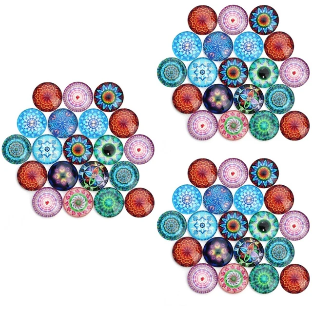 60 Pcs for Jewelry Making Glass Oval Cabochons Pattern Craft Mosaic Tiles