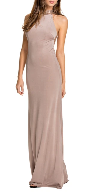 Abito lungo cerimonia donna elegante senza maniche schiena seminuda sexy vestito
