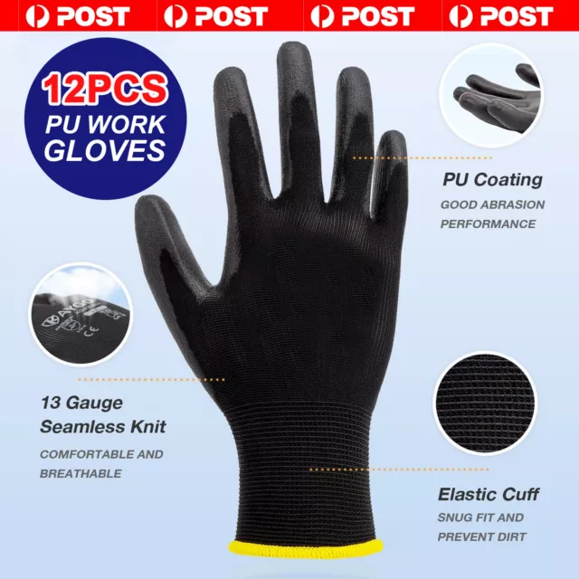 12-96Pairs PU Nitrile Coated Work Gloves Safety Grip Non-slip Builder Garden