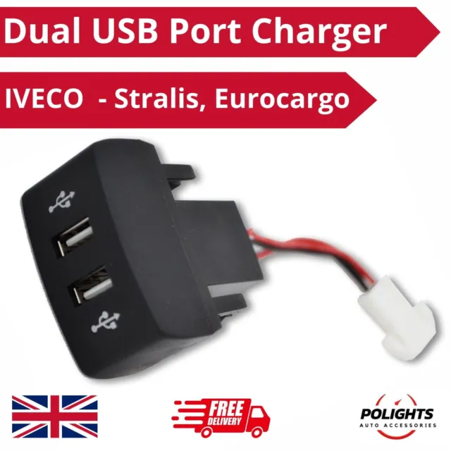Dash Dual USB Port Charger for IVECO STRALIS EUROCARGO 12-24V HI-WAY Max 3A