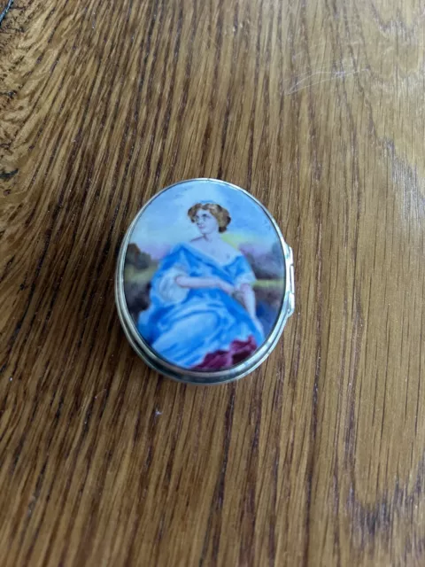 Beautiful Antique Silver And Enamel Portrait Pillbox Sheffield 1832 HW&Co