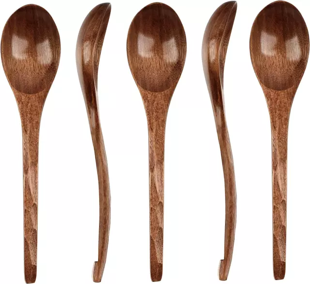 Wooden Soup Spoons, 5 Pcs 20Cm Japanese Ramen Spoons by  round Nanmu Wood Long H