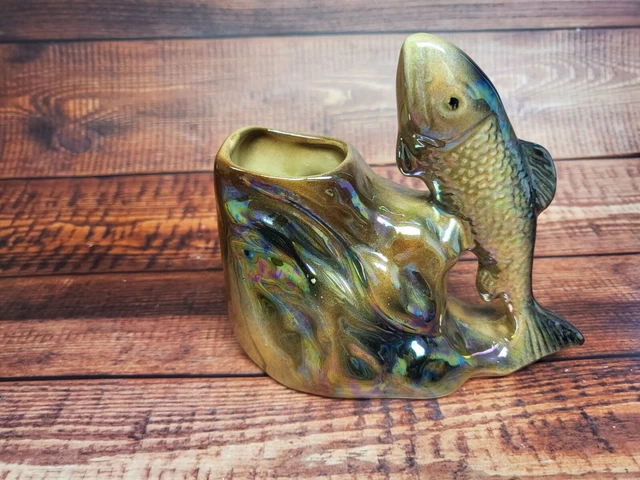 Lustreware fish and rock bud vase - lustre glaze vintage 60s