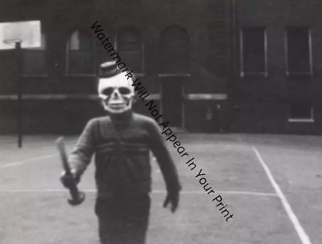 SCARY FREAKY ODD STRANGE Kid Skull Mask Spooky BIZARRE VINTAGE PHOTO WEIRD A24