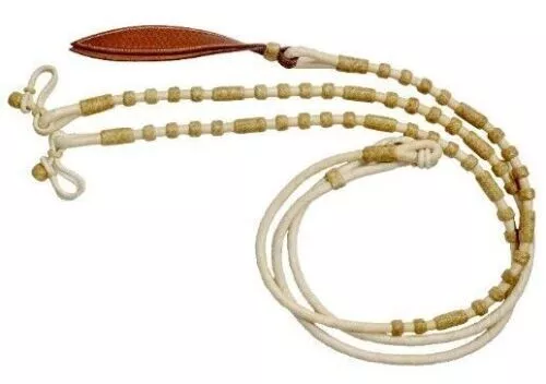 New Hand Braided Natural Rawhide Show Romel Romal Reins Horse tack White Natural