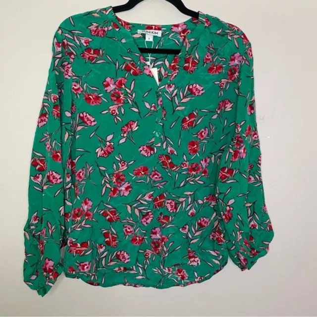 NWT Yumi Kim Dandelion Emerald Floral Popover Long Sleeve Blouse Women's Size S