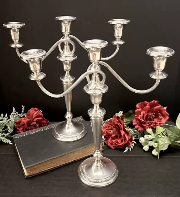 Frank Whiting Talisman Rose Sterling Silver Candelabras Twisted Branch - Pair ~