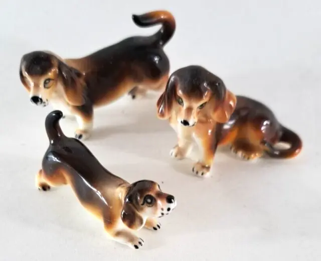 Vintage Mitaki Dog Figurines Basset Hound Beagle Family Puppy Porcelain Japan