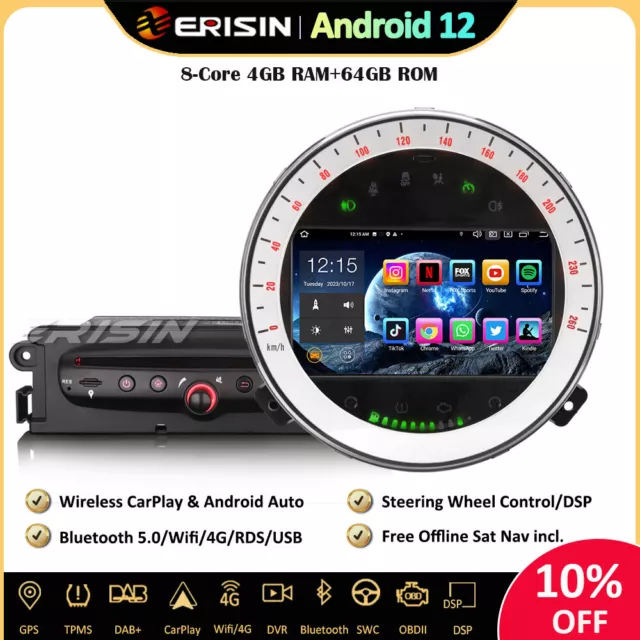 8-Core DAB+Android 12 Autoradio GPS BT5.0 4G CarPlay CD Wifi For BMW Mini Cooper