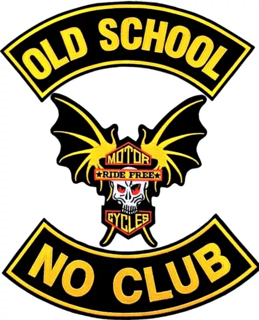 Old School No Club Bat Wings Ride Free Motorcycle Biker Vest 3 Patch Set