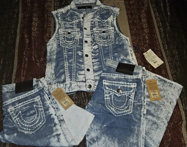 True Religion Brand Jeans Midnight Bark Super T Ricky Size 32 Jeans Shorts Vest