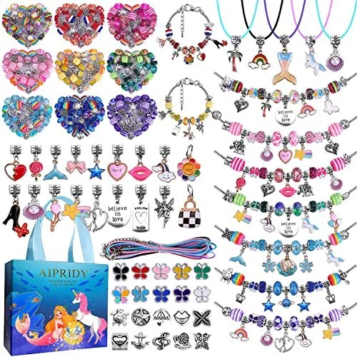 Kit de fabricación de brazaletes dijes AIPRIDY, HÁGALO USTED MISMO artesanía para niñas, unicornio 150 piezas
