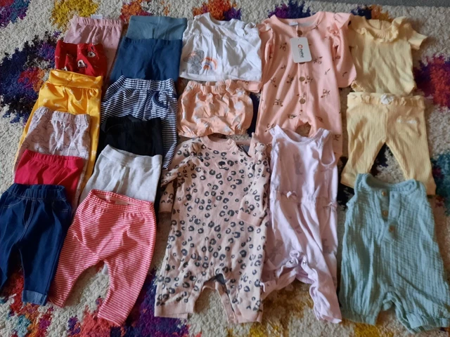 Pacchetto 20 x top per bambine pantaloni 0-3 m lotto di lavoro vestiti abiti belli