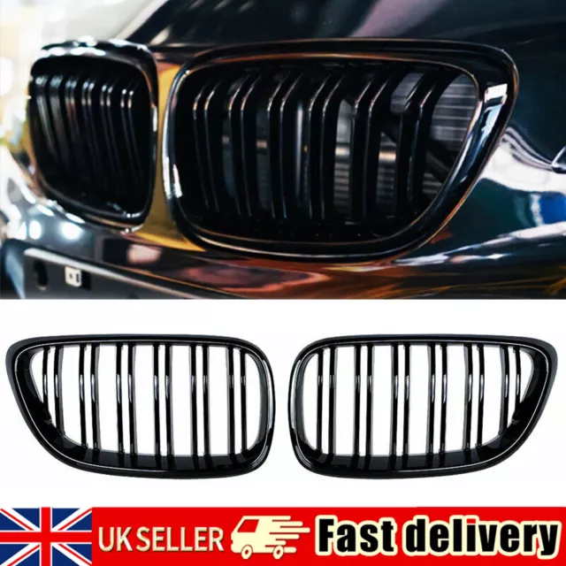 2x Front Kidney Grill Grille Gloss Black Double Slat For BMW F22 F23 M2 2 Series