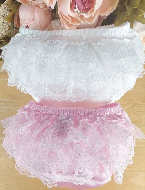 Baby Satin Lace Frilly Pants Knickers Girl Ivory Pink Christening 0 6 12m