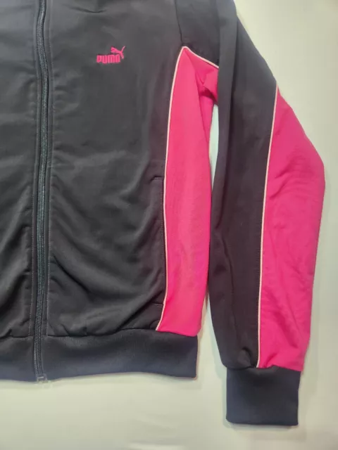 PUMA WOMEN'S TRICOT Zip Front Jacket Womens Small Black Pink Full Zip ...