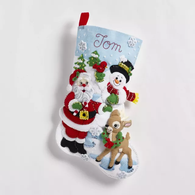 Fieltro Applique Christmas Stocking, Santa Gathering, 18 pulgadas, tela 2