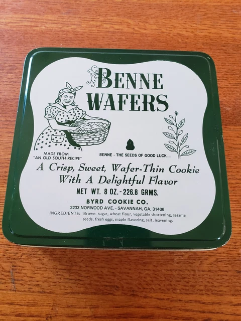 VTG BENNE WAFERS Tin An Old South Recipe Savannah GA Black Americana ADVERTISING
