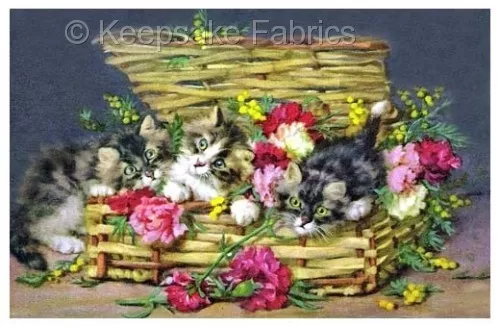 Basket Of Kittens & Flowers Crazy Quilt Block Multi Szs FrEE ShiPPinG WoRld WiDE