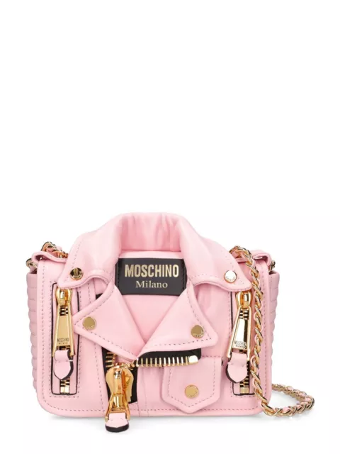 Moschino Biker Pink Leather Shoulder Bag New