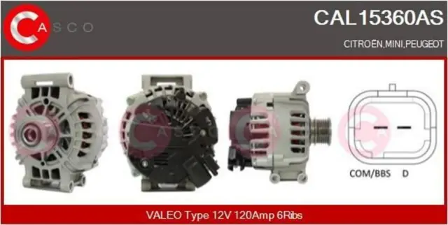 CASCO CAL15360AS Alternatore 120A 12V adatto per PEUGEOT 207 (WA, WC) 3008 (0U)