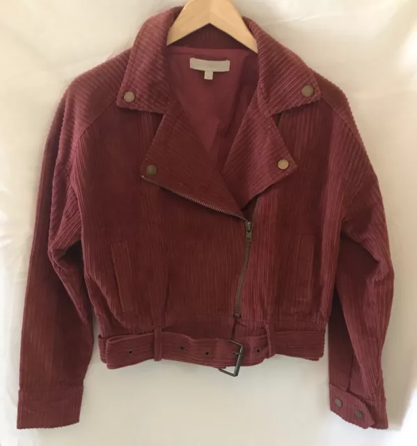 Dance & Marvel Womens Corduroy Belted Jacket Rust Asymmetric Zip Small