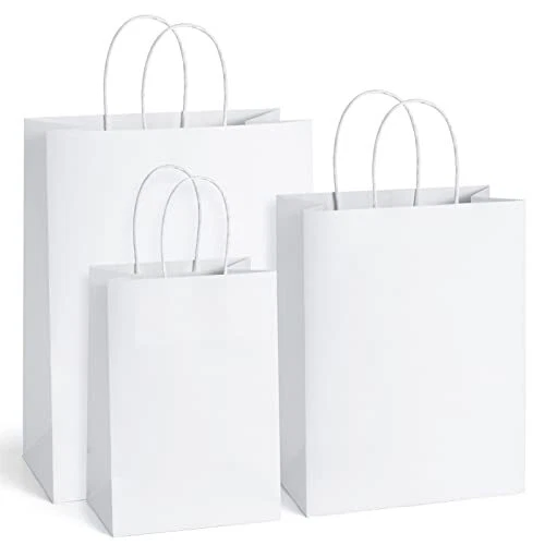 Kraft Paper Bags 5x3x8& 8x4.25x10& 10x5x13 25 Pcs Each Gift Bags, Kraft White