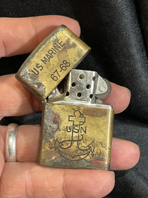 Original VIETNAM WAR DA NANG U.S. Military MARINE CORPS ZIPPO LIGHTER 1967 1968