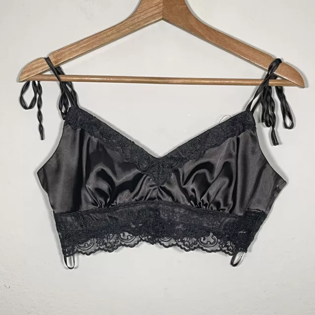 Forever 21 Black Sheer Floral Lace V Neck Women Bralette Crop Top Size Medium